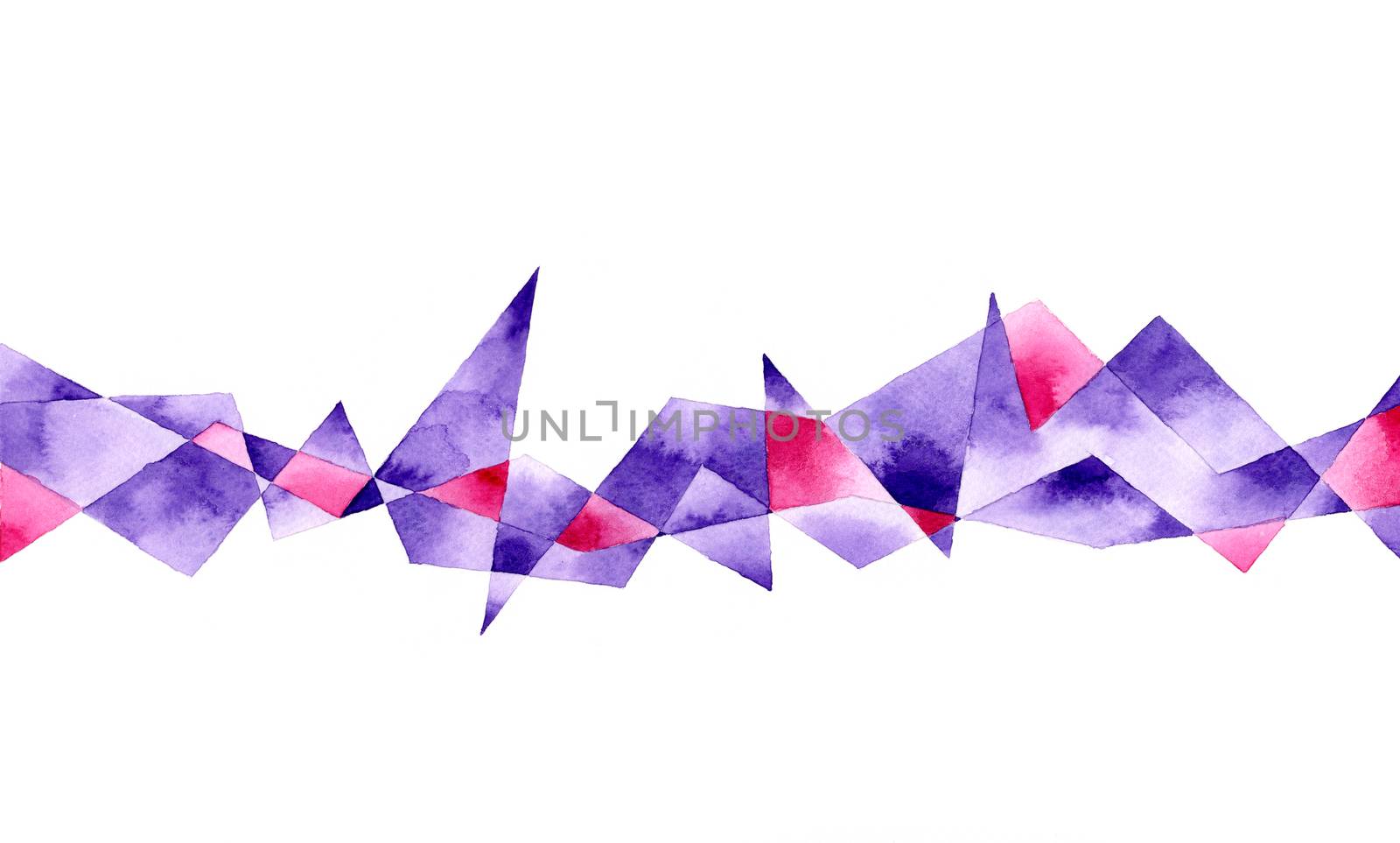 Purple and pink polygon abstract frame on white background. Template for style design. Watercolor hand painting illustration. by Ungamrung