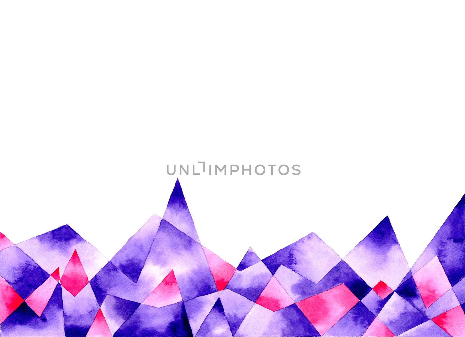 Purple and pink polygon abstract frame on white background. Template for style design. Watercolor hand painting illustration.