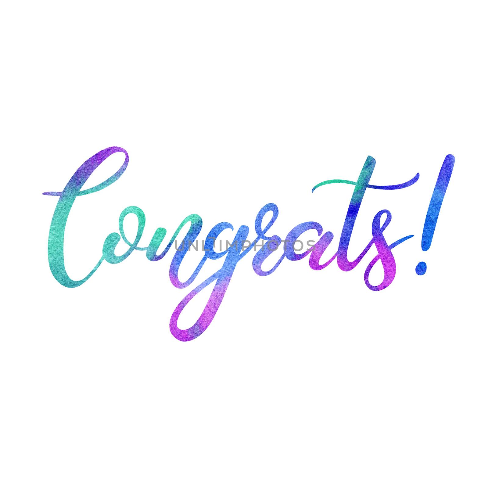 Congrats! brush calligraphy hand lettering watercolor in blue, turquoise, purple by LanaLeta