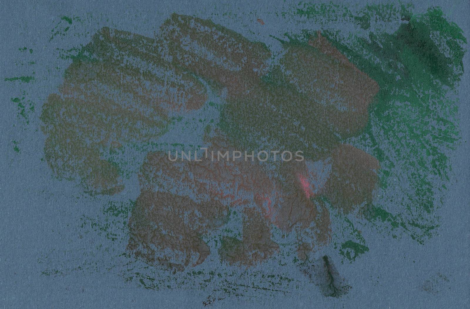 Hand-drawn texture, mono type. Stains of green and pink paint on grey craft paper. Textured background, collage material for designs, titles, price tags, flyers, wallpapers, covers and packaging.