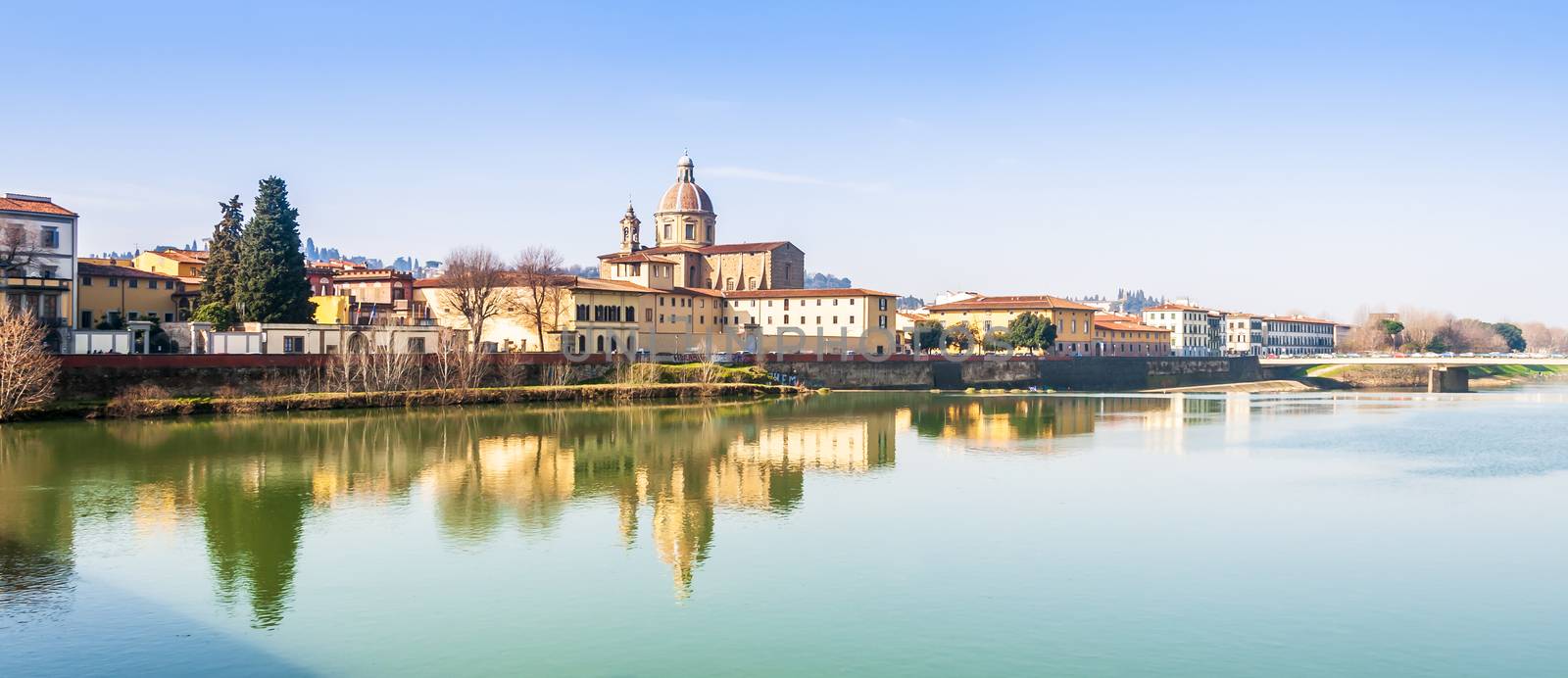 Banks of the Arno in Florence and its reflections in Tuscany, Italy by Frederic