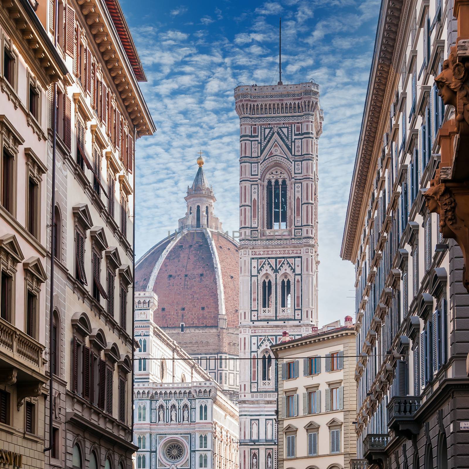 The duomo or the Cathedral of Santa Maria del Fiore, built in the 13th century, is located in Piazza del Duomo in the heart of Florence in Tuscany.