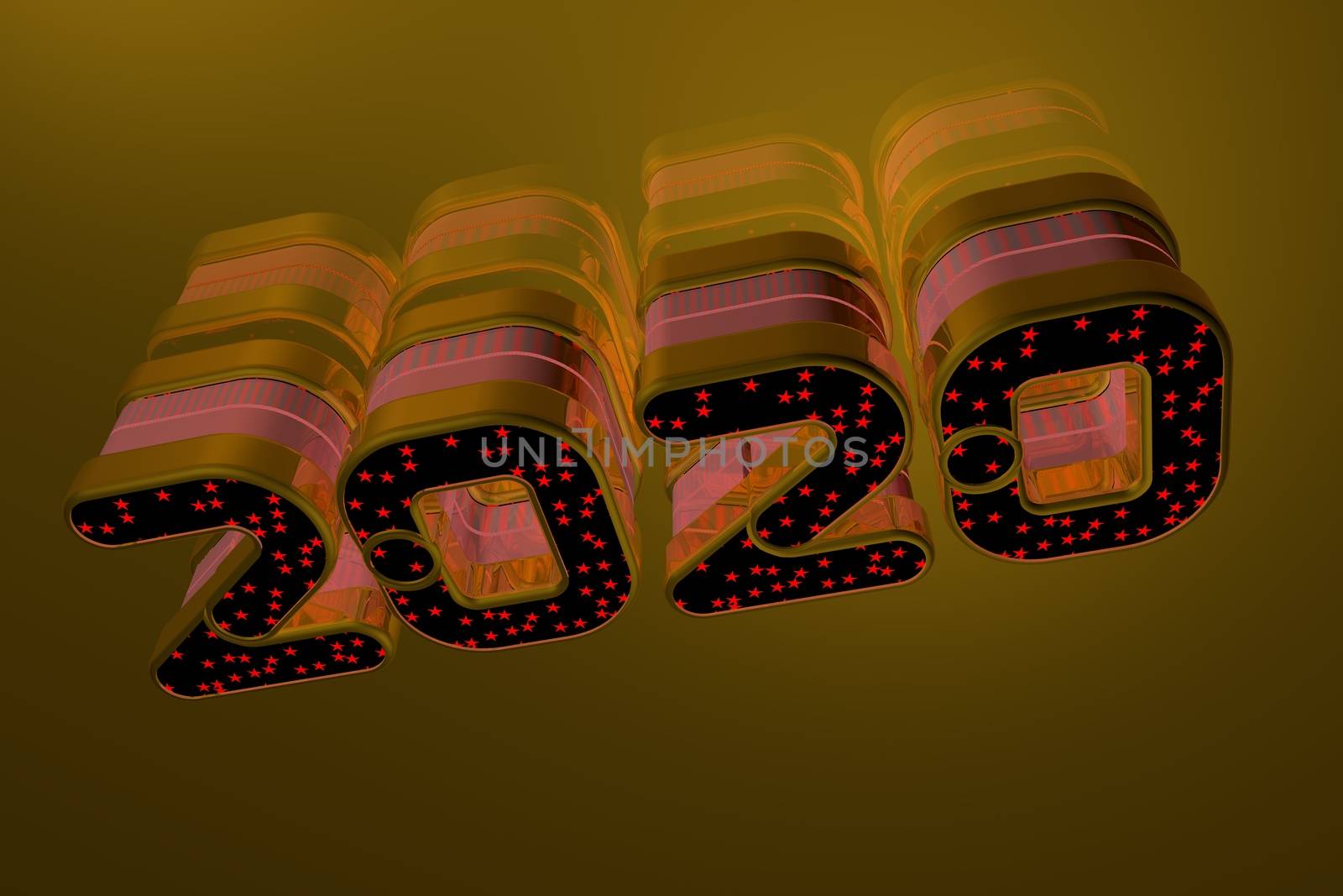 2020 typography on a golden background. Year 2020 greeting card with golden decorative colorful design.