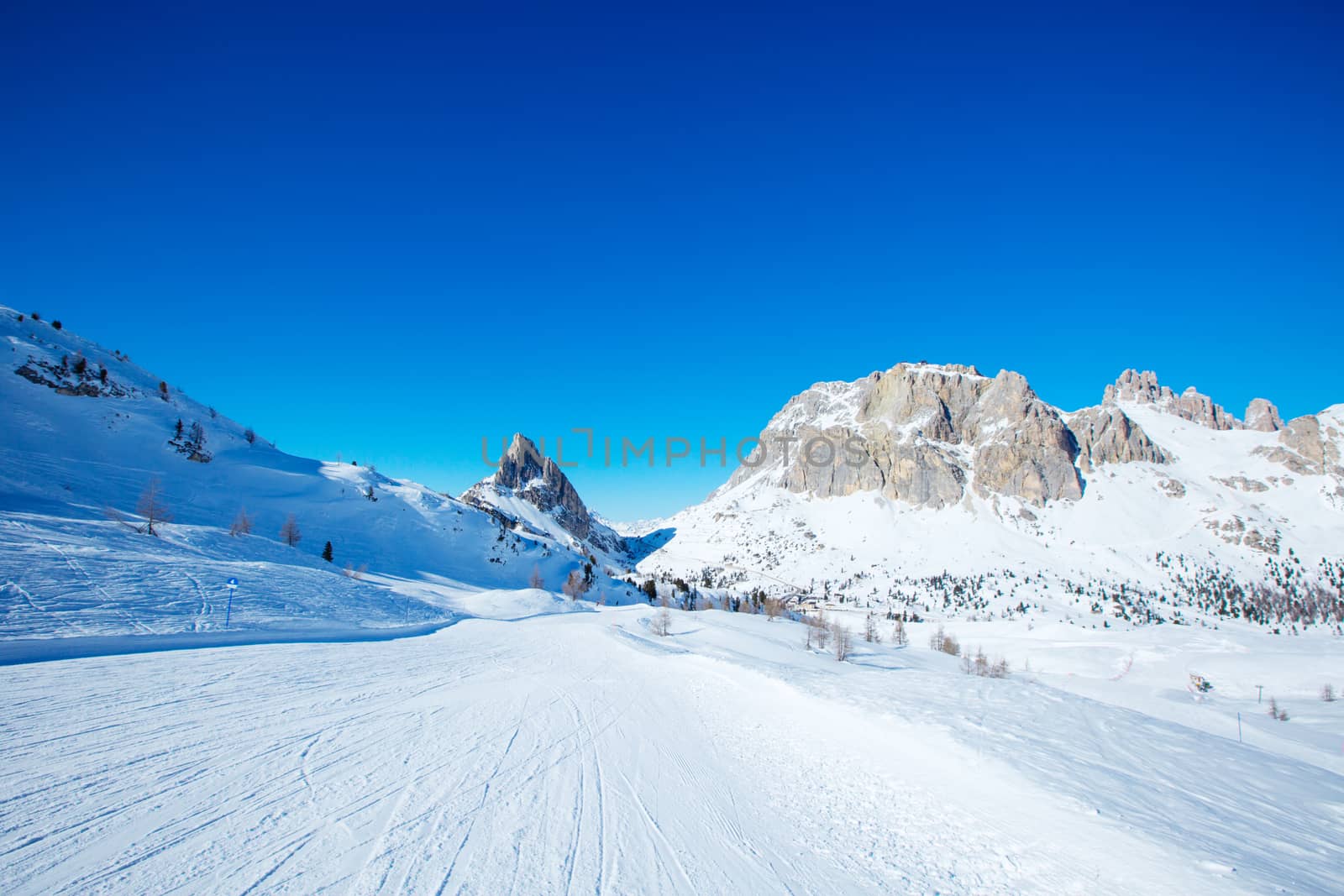 Dolomites winter mountains ski resort by destillat
