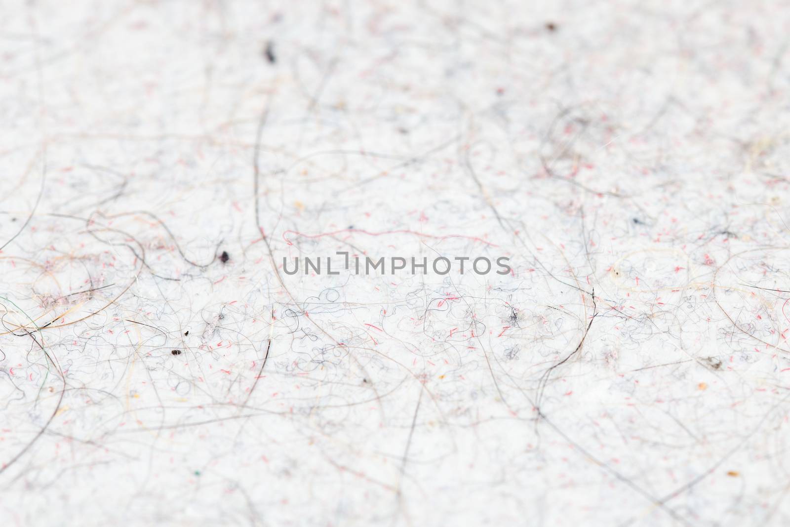cat hair, fur and dust pollution on sticky white flat surface - close-up with selective focus