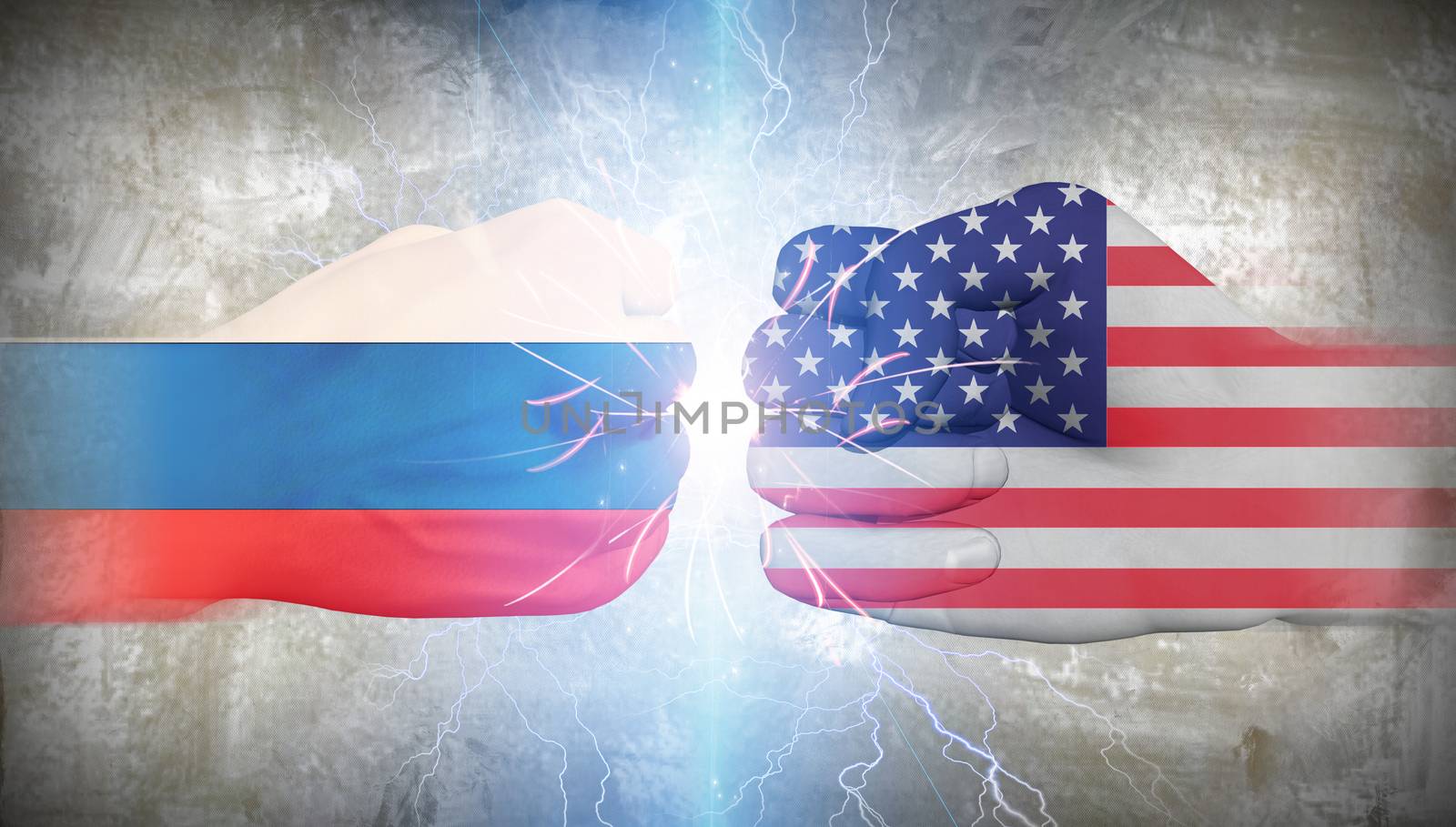 USA vs Russia fists. 3D rendering