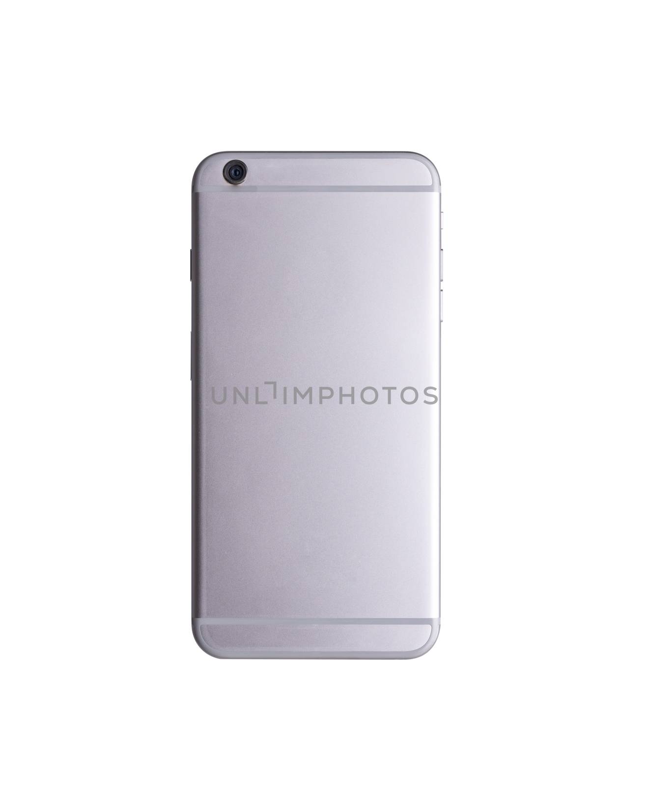 Backside view modern smartphone mockup. Back mobile smart phone technology studio shot isolated on over white background with clipping mask path on the phone
