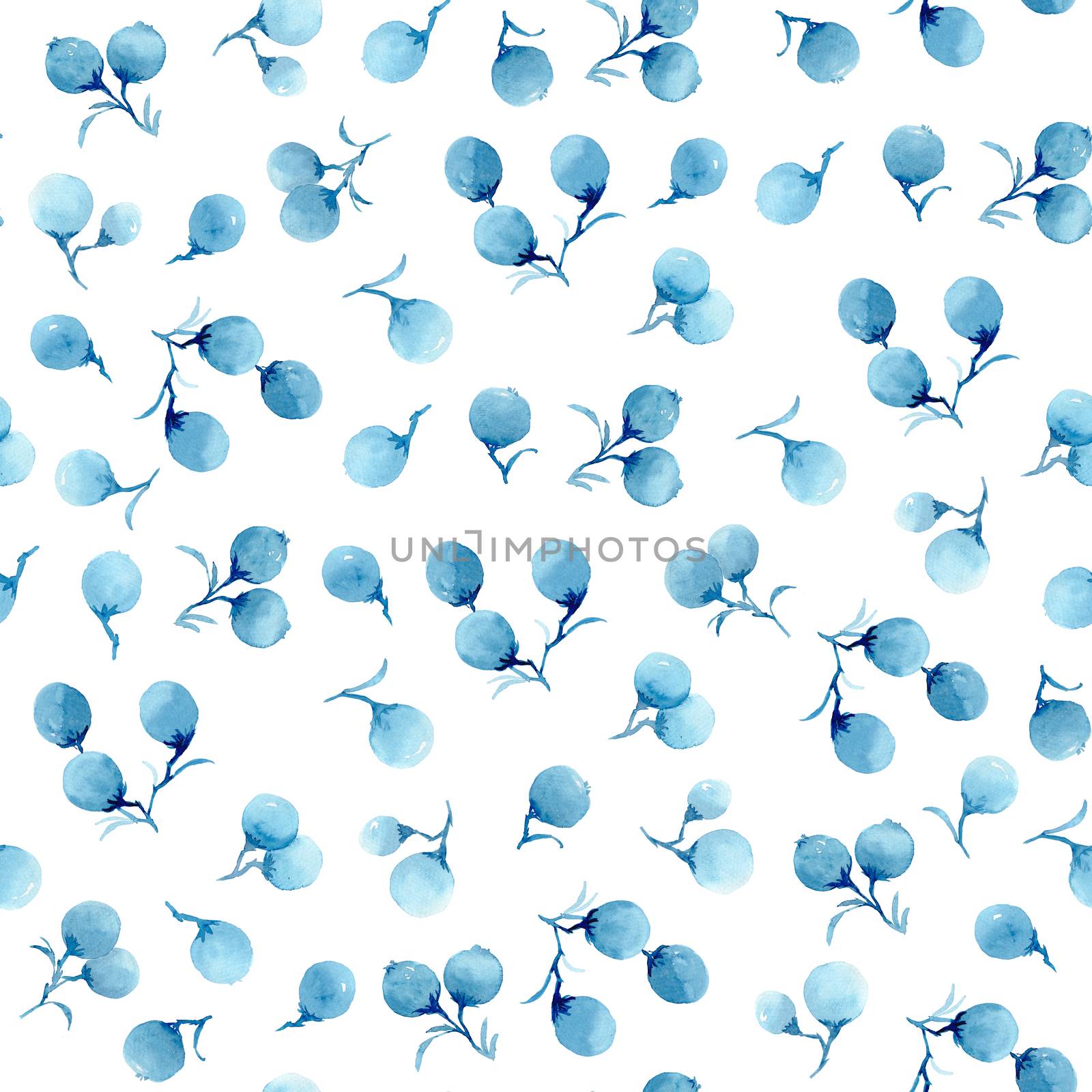 seamless pattern of blue berries. watercolor hand painting illustration. by Ungamrung