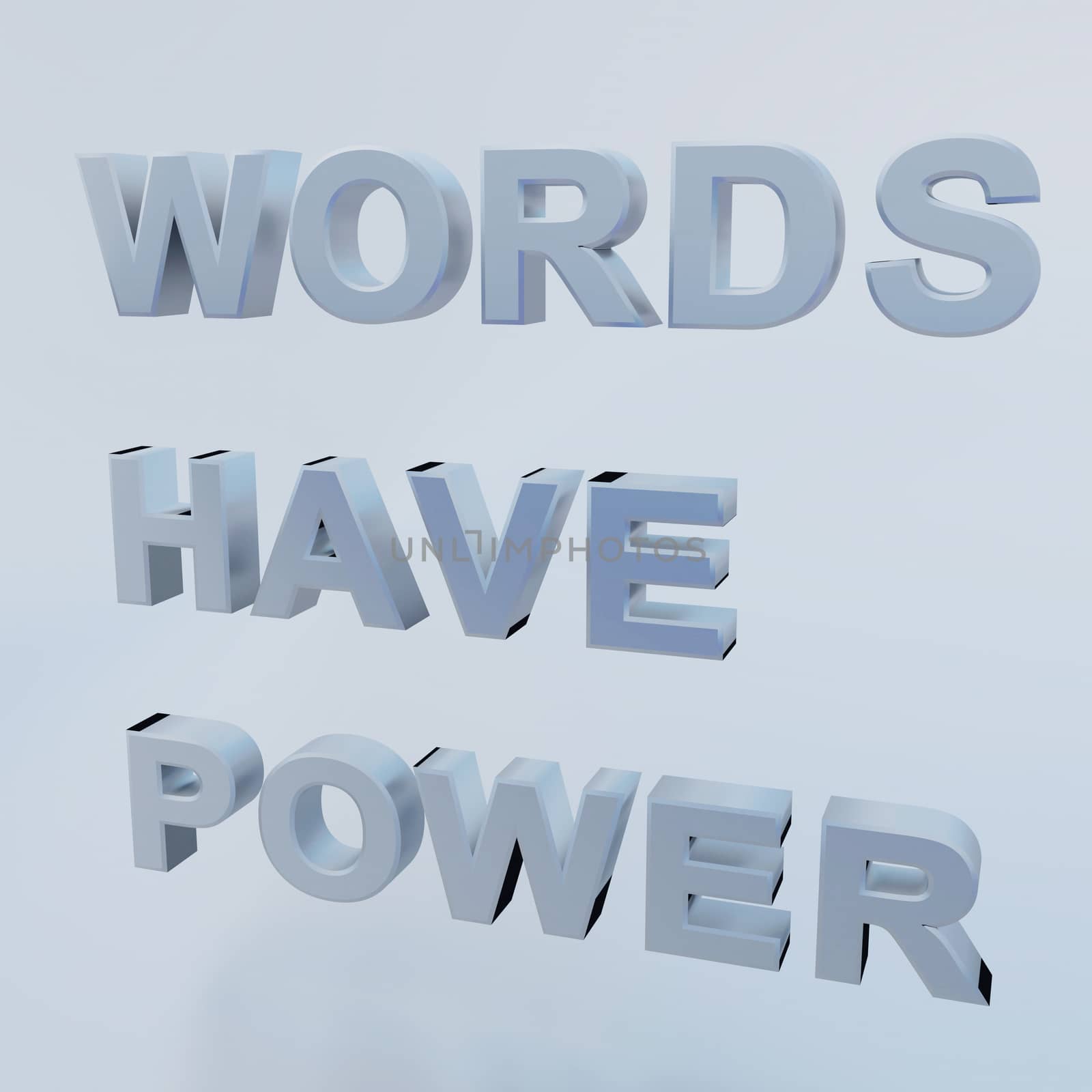3D illustration of WORDS HAVE POWER script, isolated over a gray background