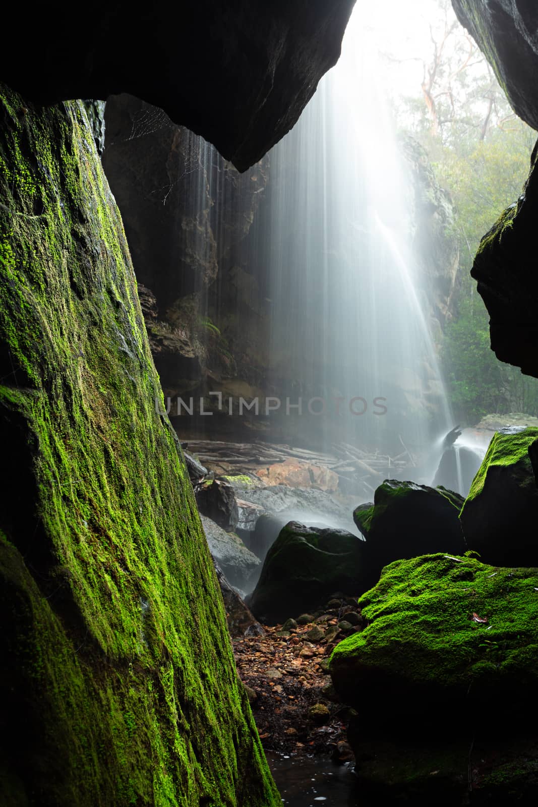 Forty foot falls seen through the narrow cave by lovleah