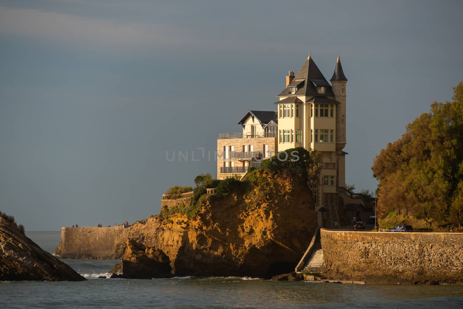 Villa Belza in Biarritz, France. Late afternoon light and cloudy sky.