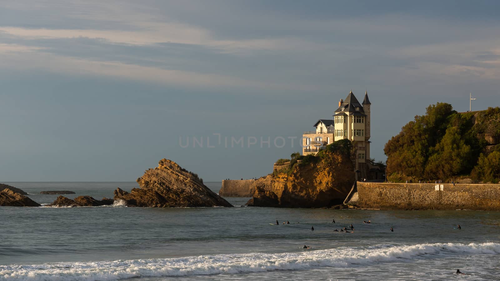 Villa Belza in Biarritz, France. Late afternoon light and cloudy sky.