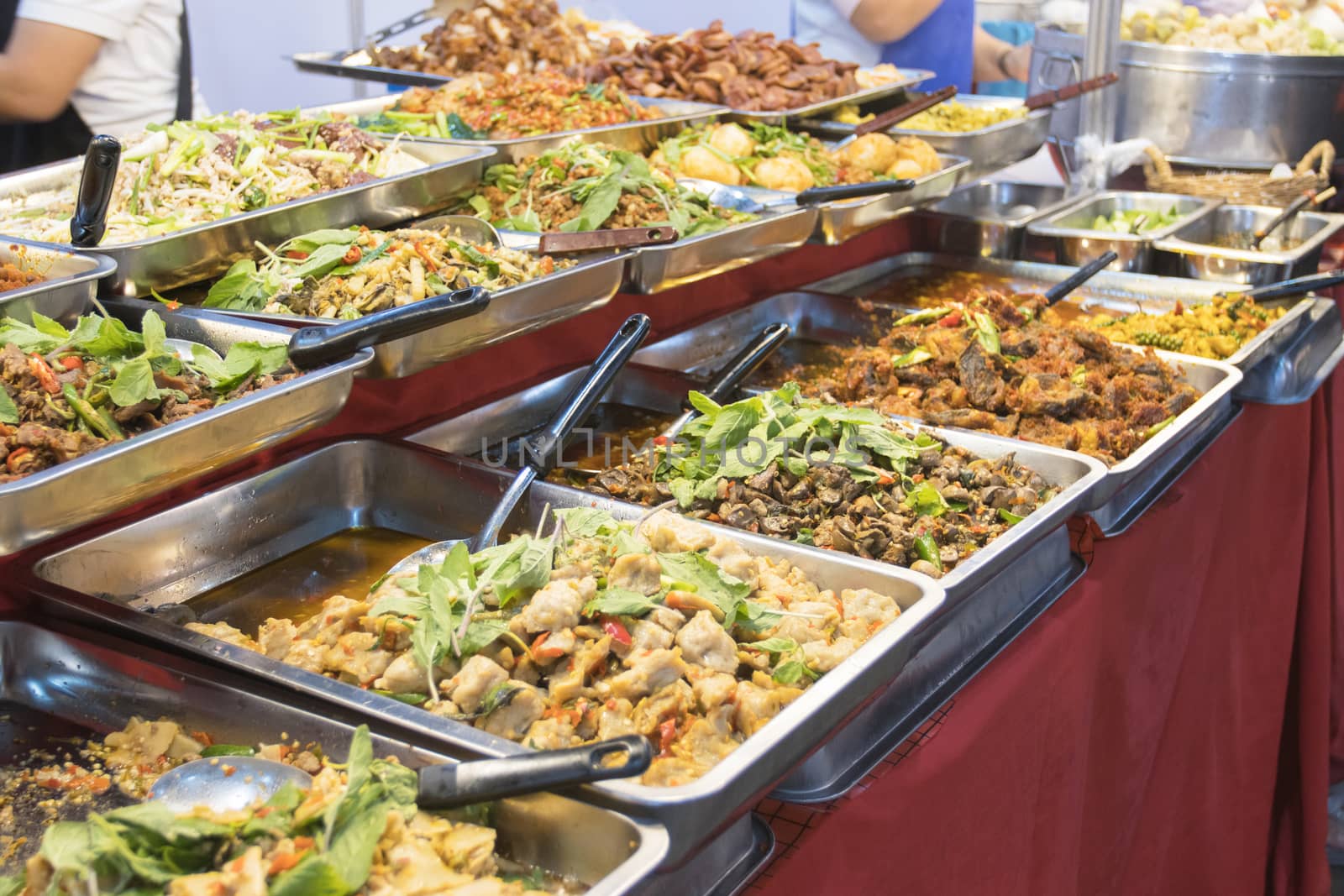 Thai street foods, Thai foods style Rice and Curry at market Bangkok of Thailand.