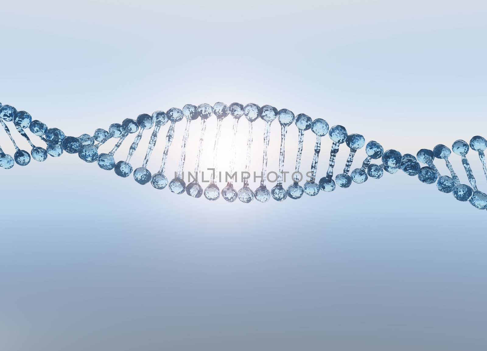 DNA helix strand made of water. 3D rendering