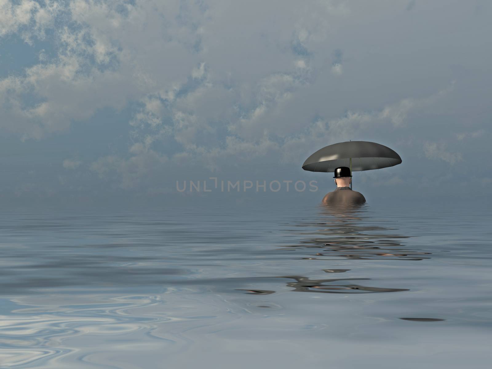 Gentleman with umbrella. 3D rendering
