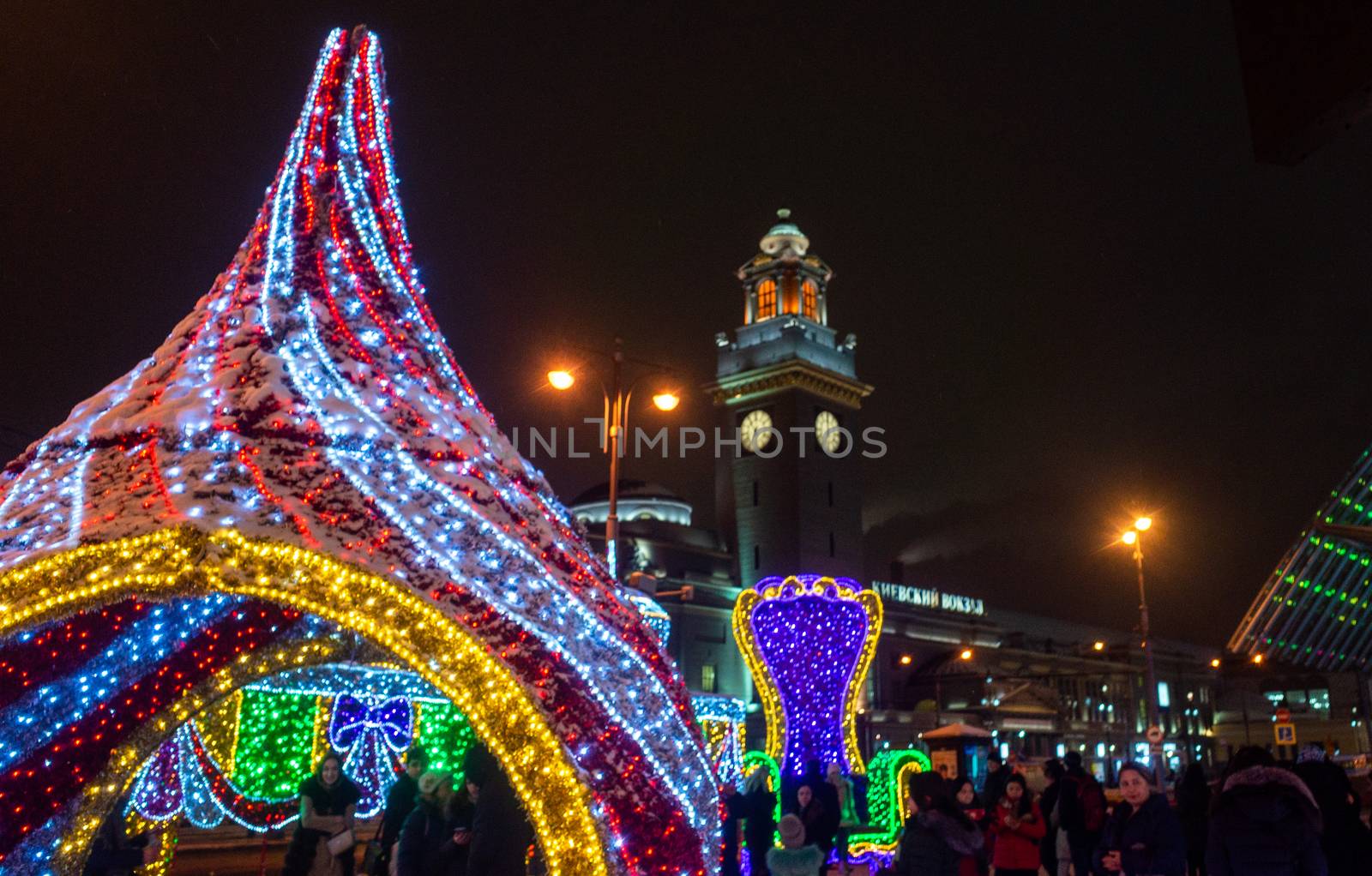 December 9, 2018, Moscow, Russia. New Year's illumination on the Kiev area in Moscow.