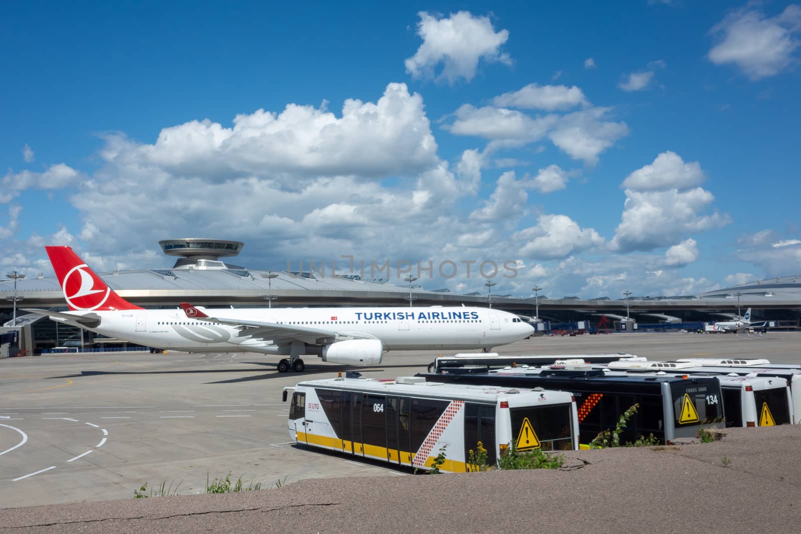 July 2, 2019, Moscow, Russia. Airplane Airbus A330-300 Turkish Airlines at Vnukovo airport in Moscow.