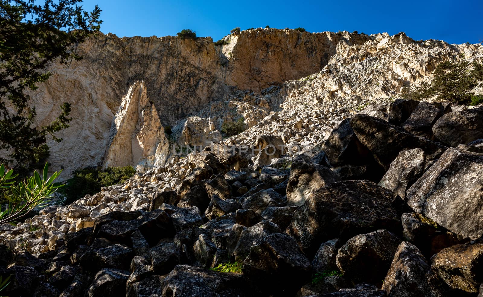 Stones on the slopes of the Avakas mountain gorge on the island of Cyprus.