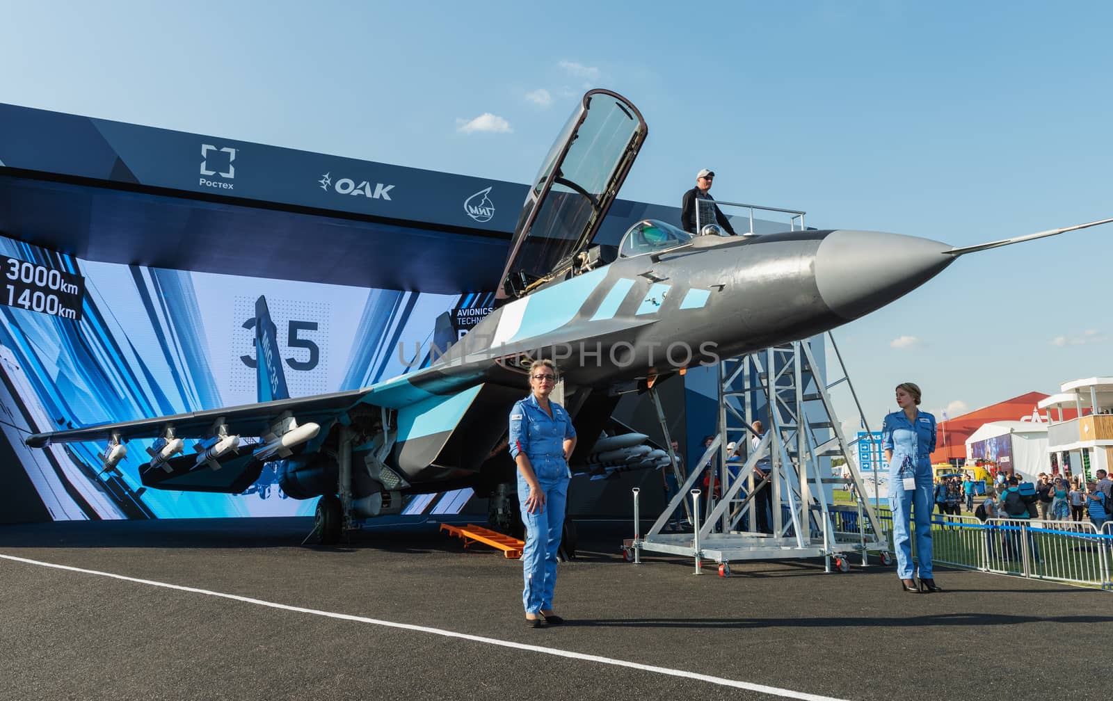 August 30, 2019. Zhukovsky, Russia.Russian multirole fighter MiG-35 that is designed by Mikoyan, a division of the United Aircraft Corporation (UAC). Marketed as a 4++ generation jet fighter at the International Aviation and Space Salon MAKS 2019.