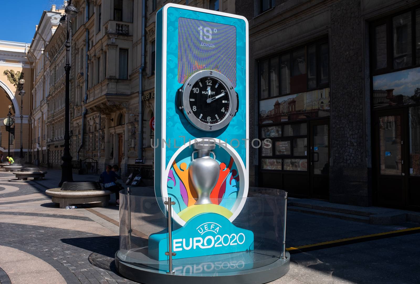 June 12, 2020, Saint Petersburg, Russia; countdown Clock to the start of the European football Championship 2020, postponed due to the coronavirus pandemic to the summer of 2021.