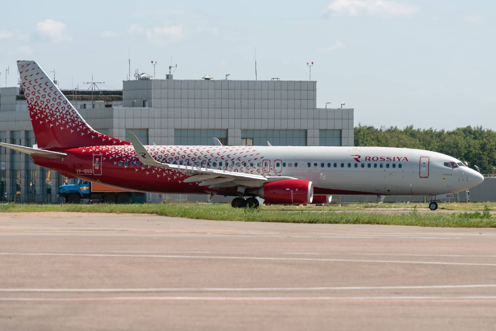 July 2, 2019, Moscow, Russia. Airplane Boeing 737-800 Rossiya - Russian Airlines at Vnukovo airport in Moscow.