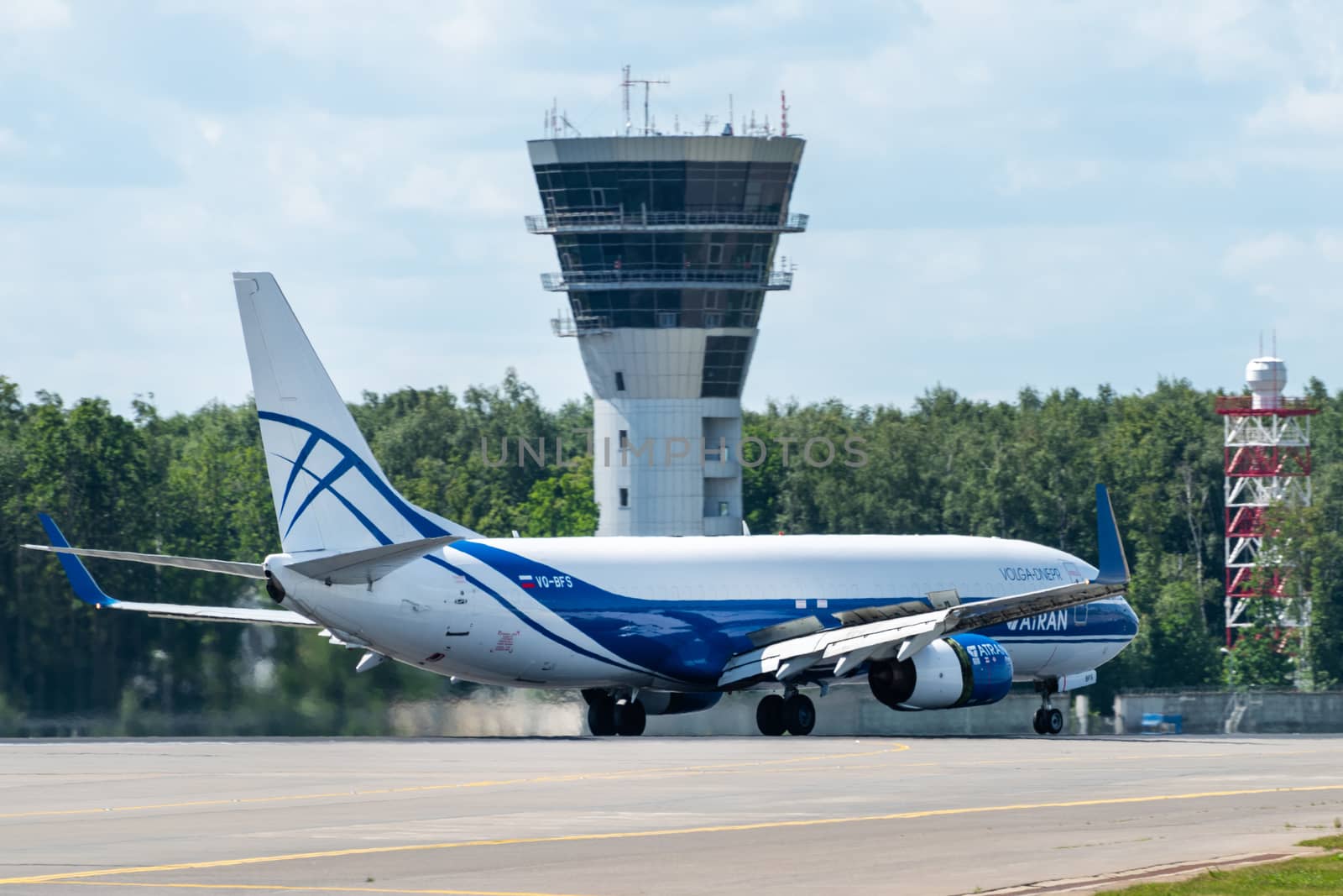 July 2, 2019, Moscow, Russia. Airplane Boeing 737-800F ATRAN - Aviatrans Cargo Airlines at Vnukovo airport in Moscow.