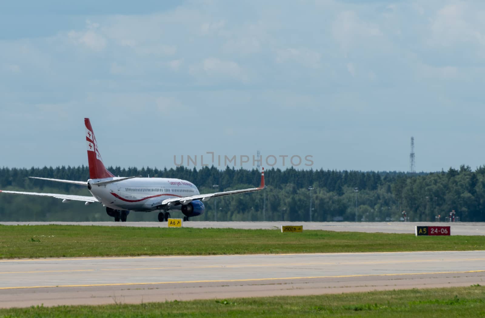 July 2, 2019, Moscow, Russia. Airplane Boeing 737-800 Airzena Georgian Airways at Vnukovo airport in Moscow.