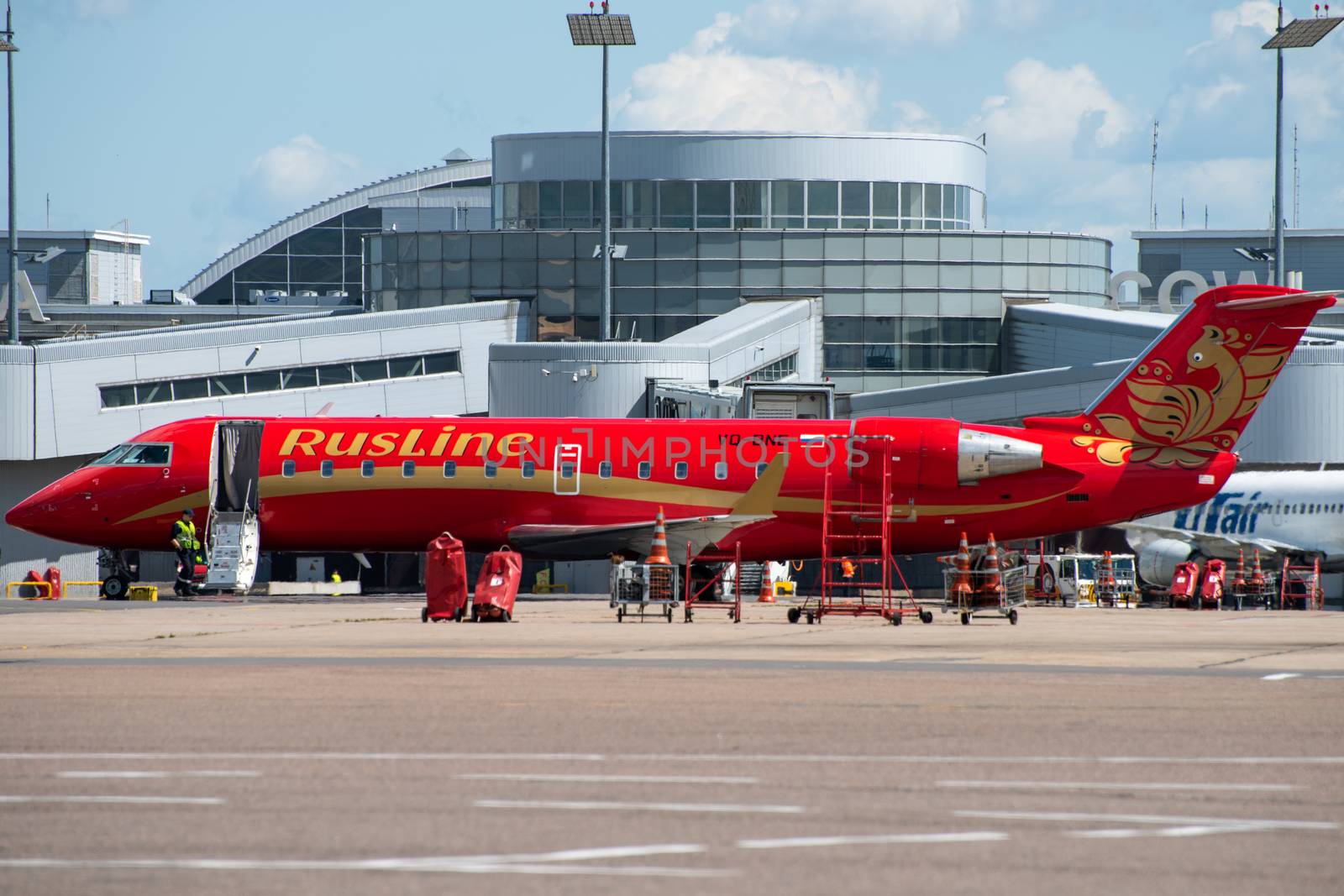 July 2, 2019, Moscow, Russia. Airplane Bombardier CRJ-100 Rusline airline at Vnukovo airport in Moscow.