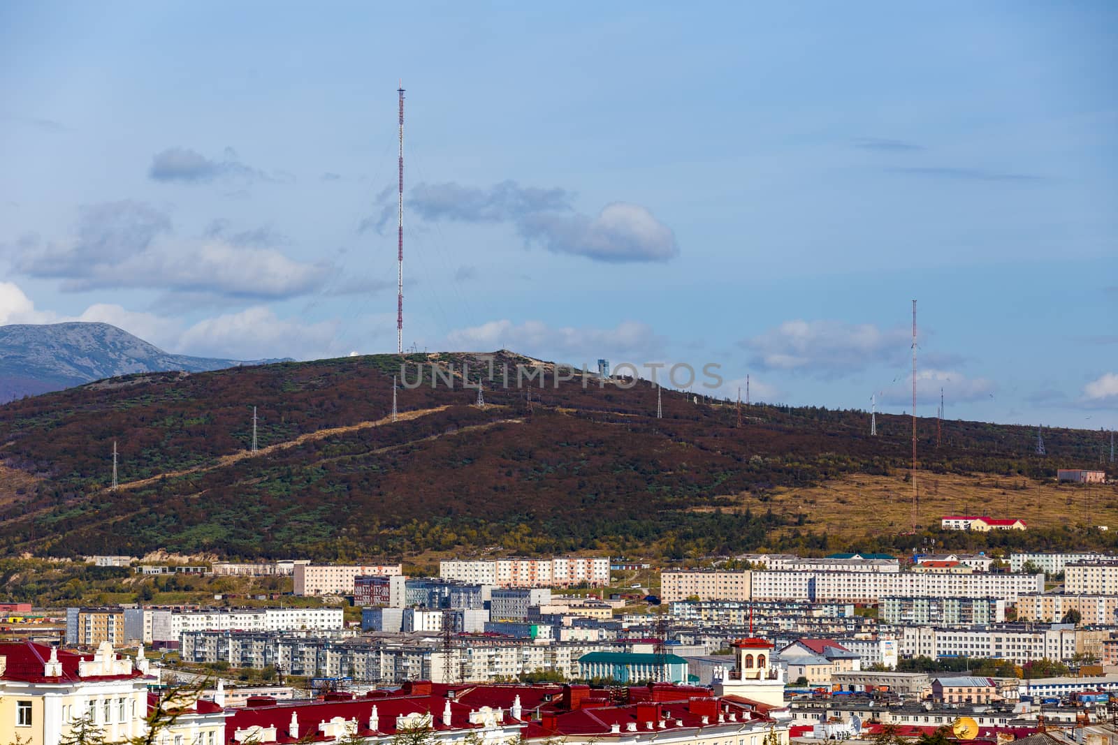 Autumn, 2016 - Magadan, Russia - View of the northern Russian city of Magadan from above. The central part of the city of Magadan from above. by PrimDiscovery