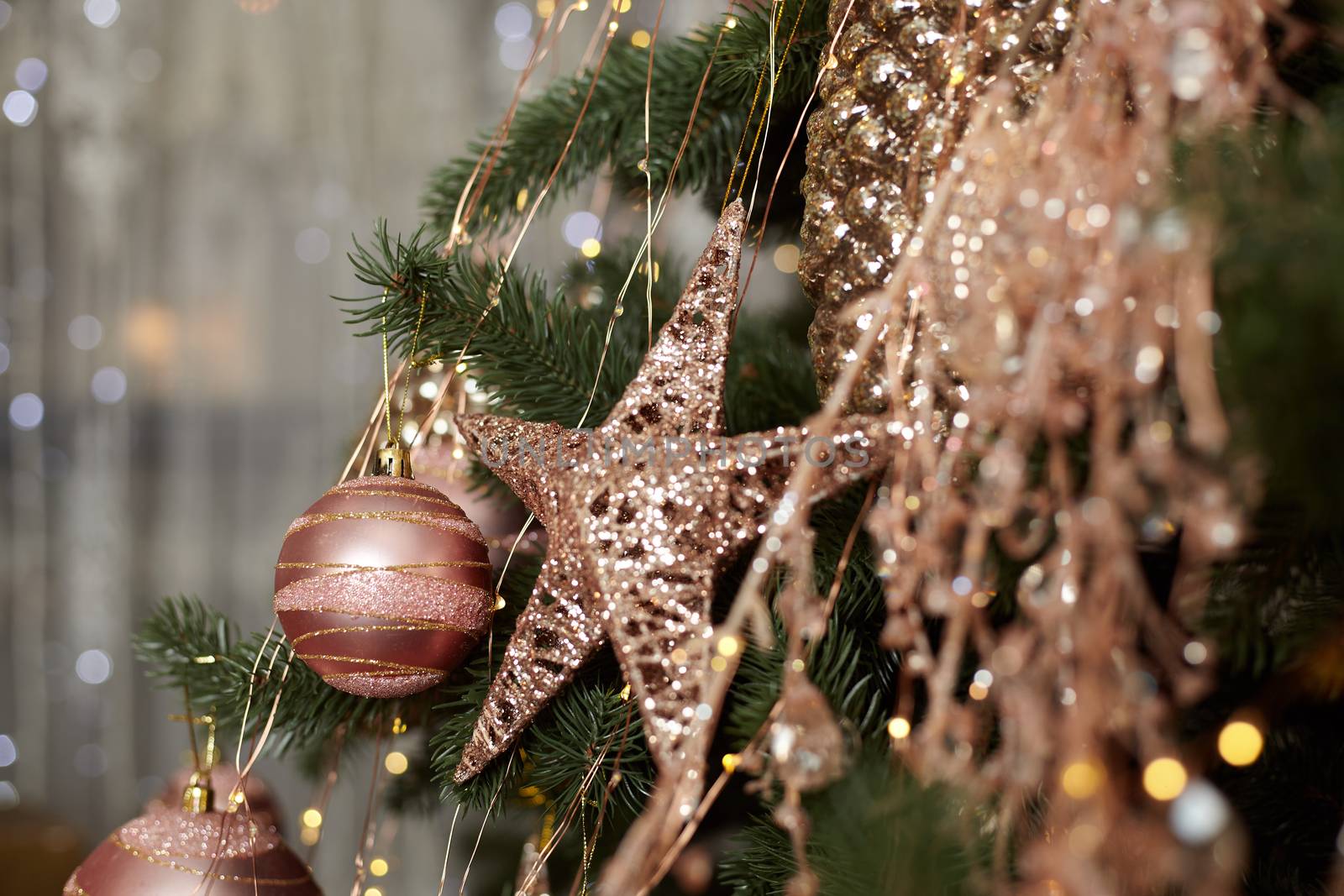 Christmas tree blur garland close-up New year background by andreonegin