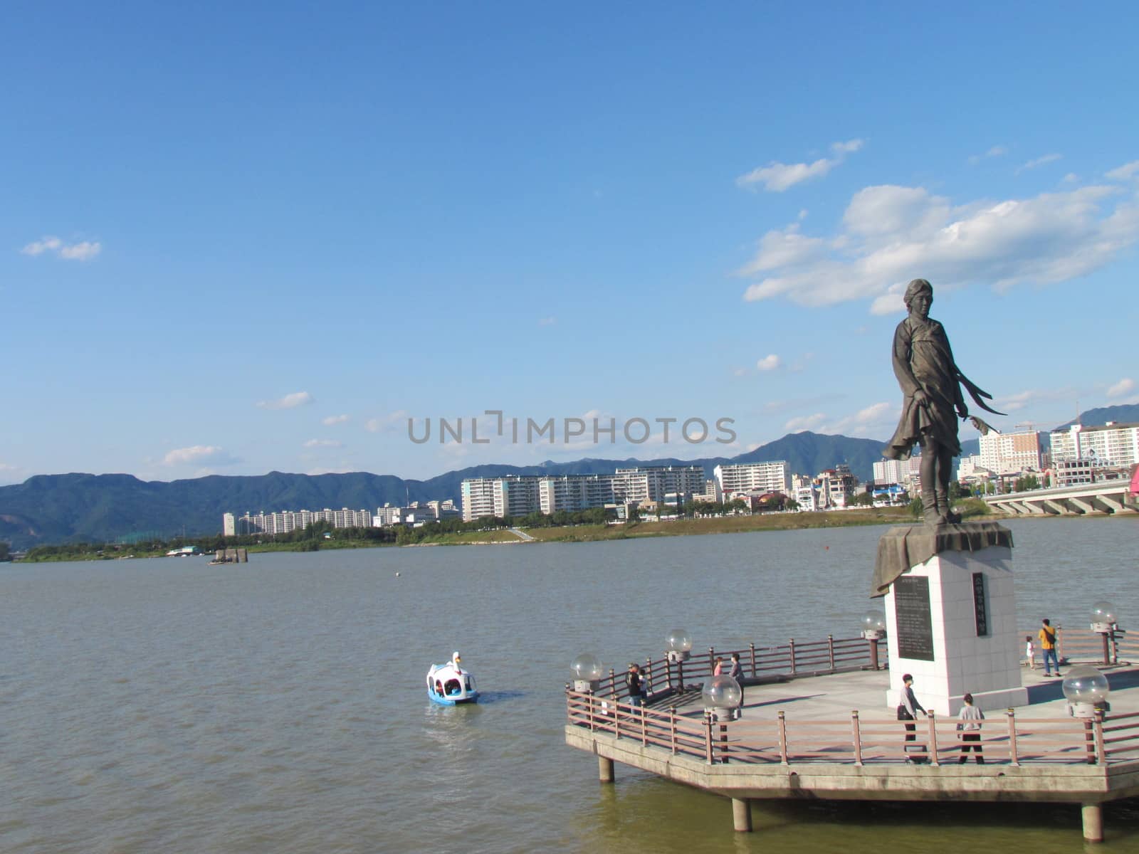 The Statue of Soyanggang Cheonyeo(Virgin) in Chuncheon, South Korea- Sep, 2020 : It was built in 2005 to spread the song of "Soyanggang Cheonyeo" well known as the national popular song of Korea