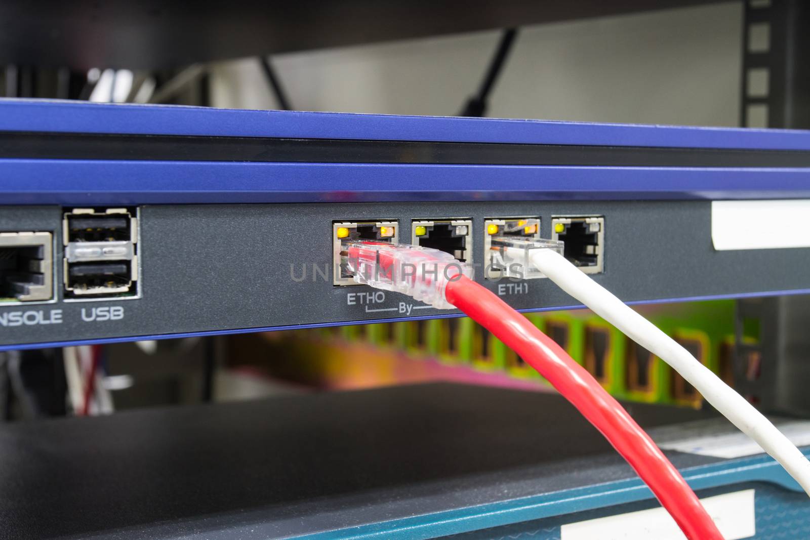 The network cables to connect Lan port, concept Communication connection technology