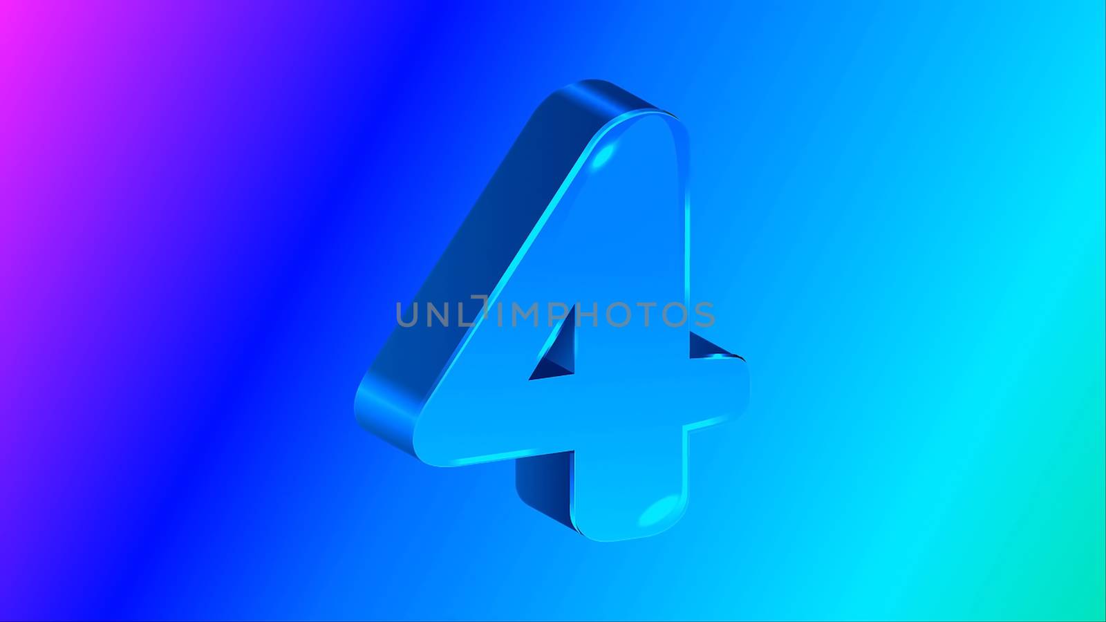 Digital number 4, 3D - illustration set against a backdrop of spectacular orange, purple and blue colors. For your works, illustrations and projects.
