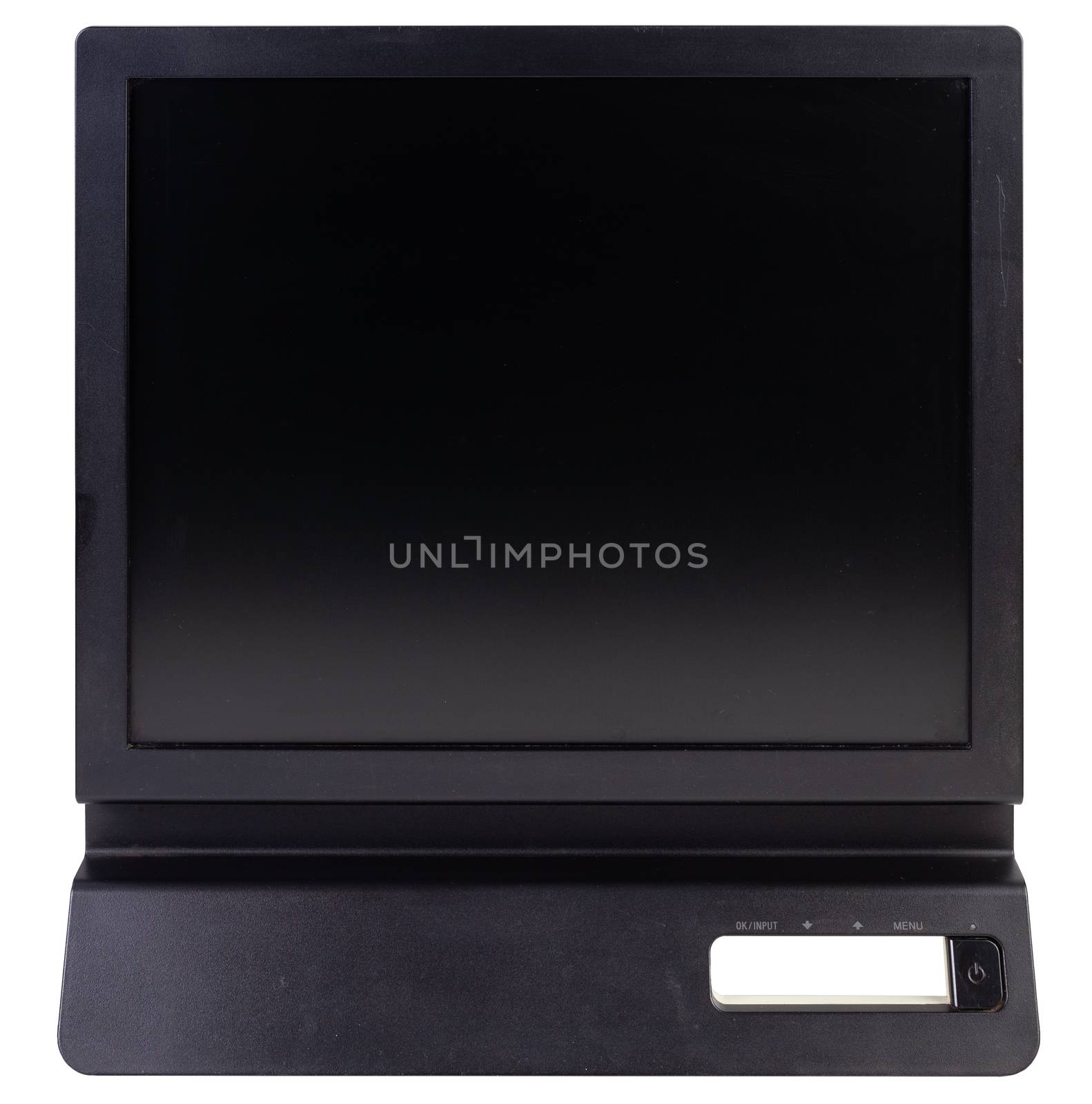 black flat TN LCD monitor isolated on white background.