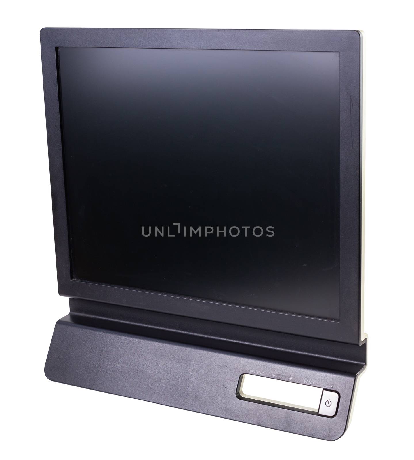 black flat TN LCD monitor isolated on white background.