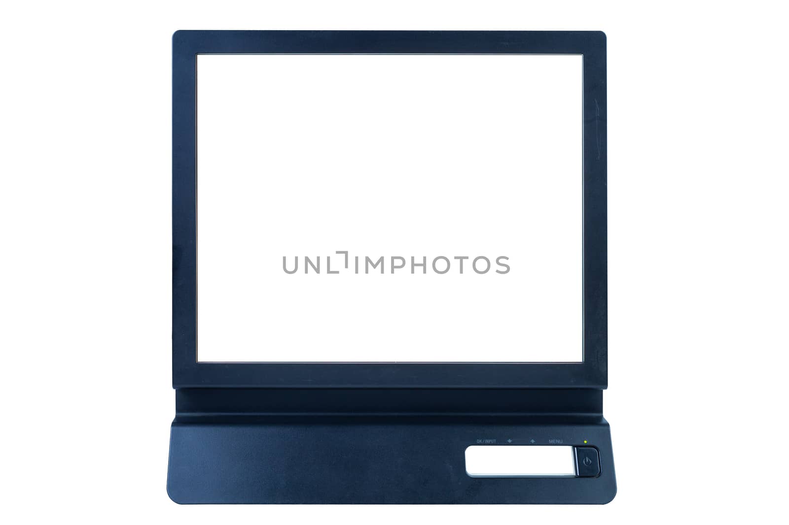 black flat TN LCD monitor isolated on white background.