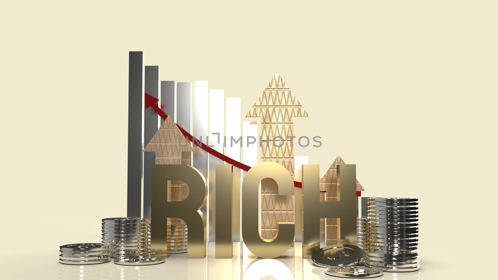 rich gold text for business content 3d rendering.