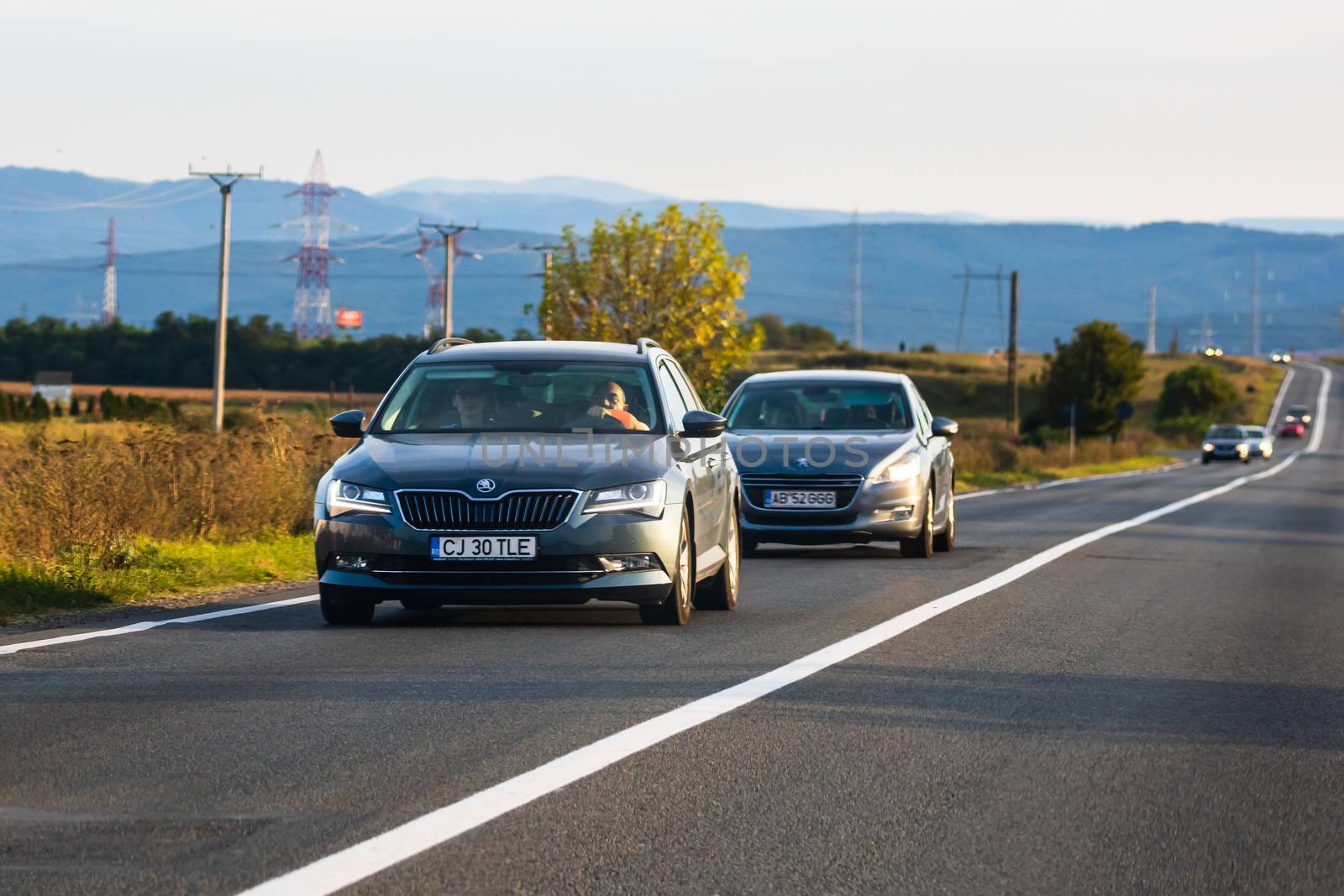 Traveling car in motion on asphalt road, front view of car on st by vladispas