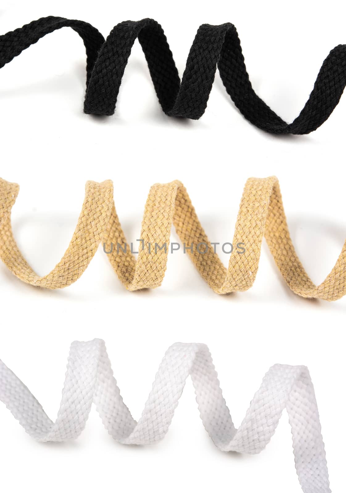 set colorful curl spiral eco natural cotton flat cord lace for shoes bindweed strand rope lasso on white background