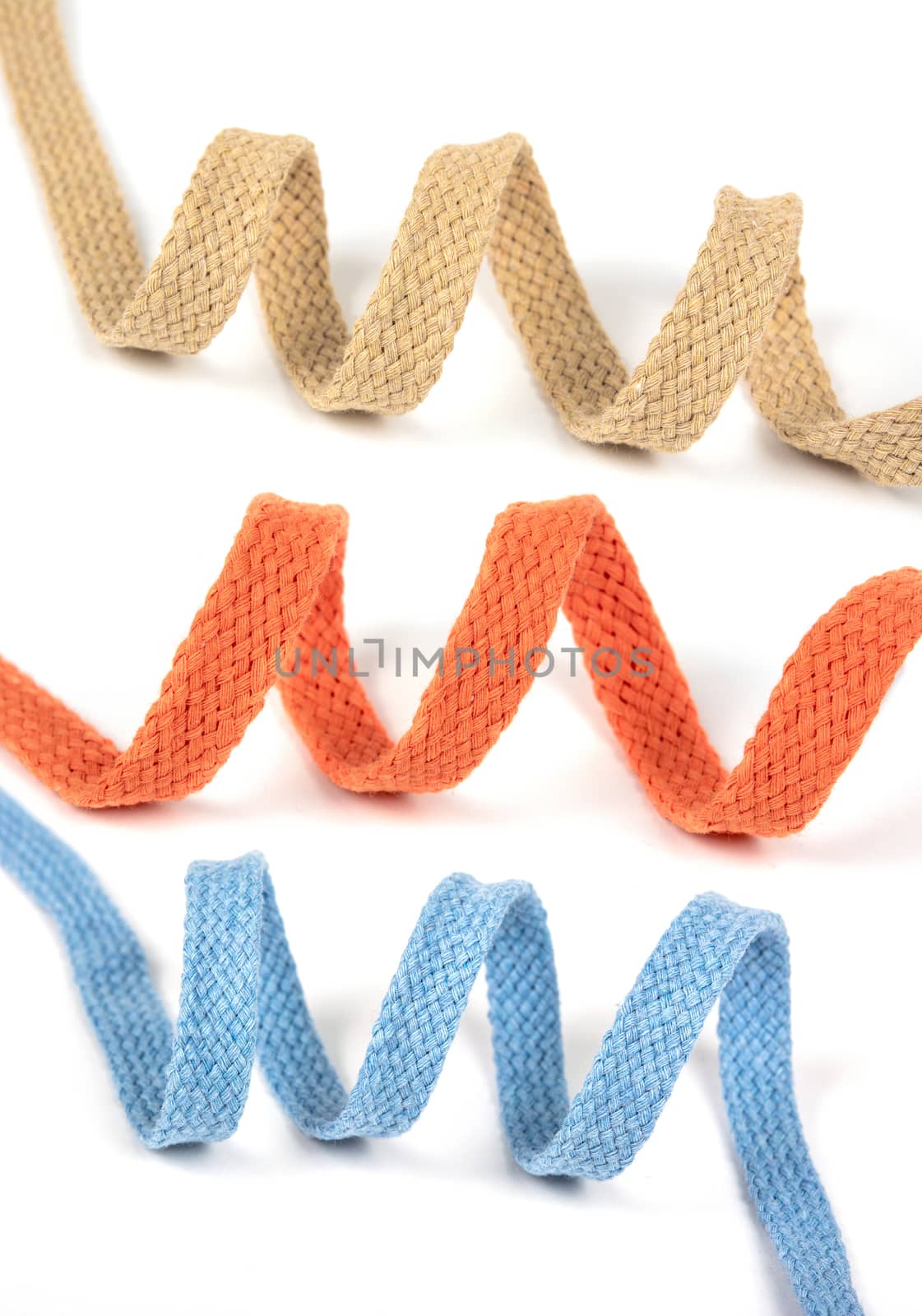 set colorful curl spiral eco natural cotton flat cord lace for shoes bindweed strand rope lasso on white background