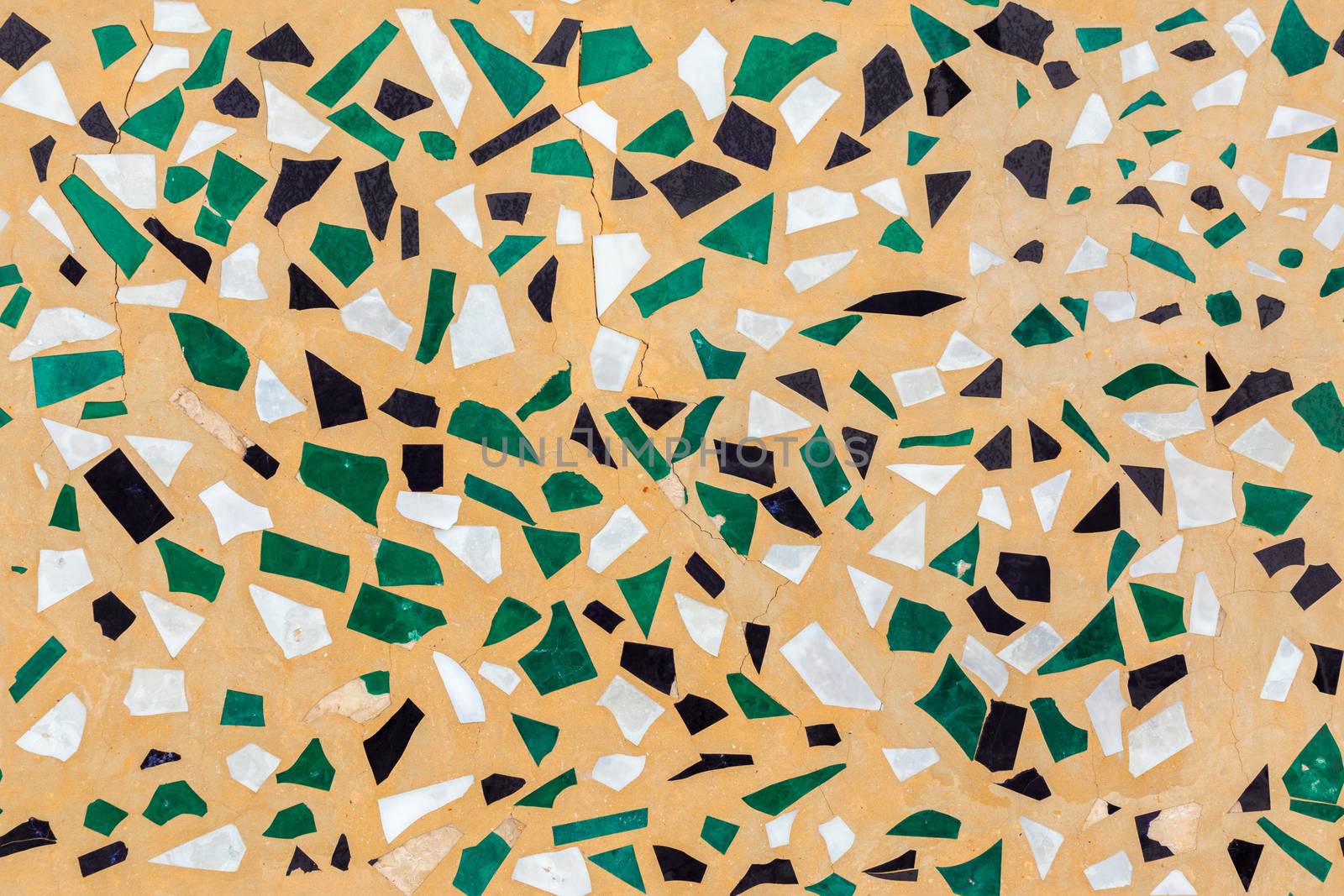 colored glass junk mosaic plaster wall seamless flat texture.