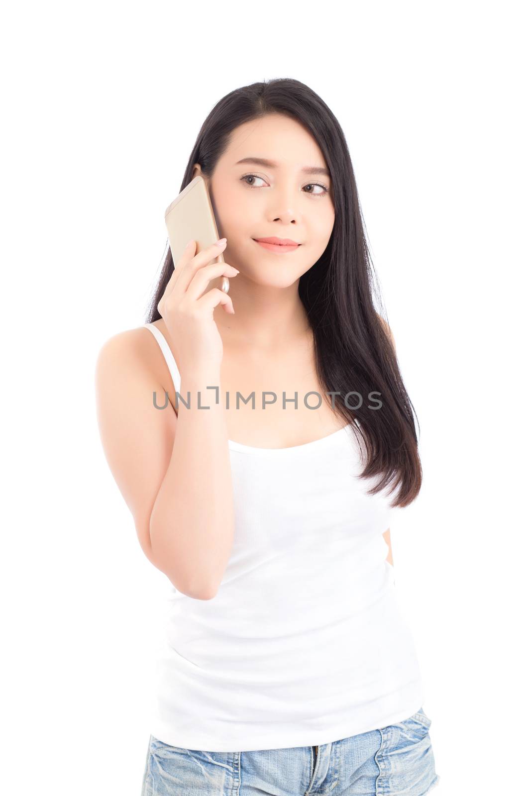 Beautiful of portrait asian young woman smile and happy talking  by nnudoo