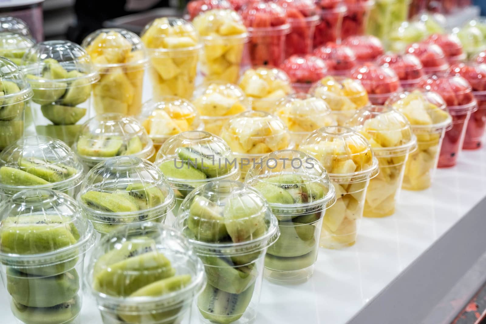 Healthy smoothie fruit cups street food at Myeongdong, Seoul, So by Surasak