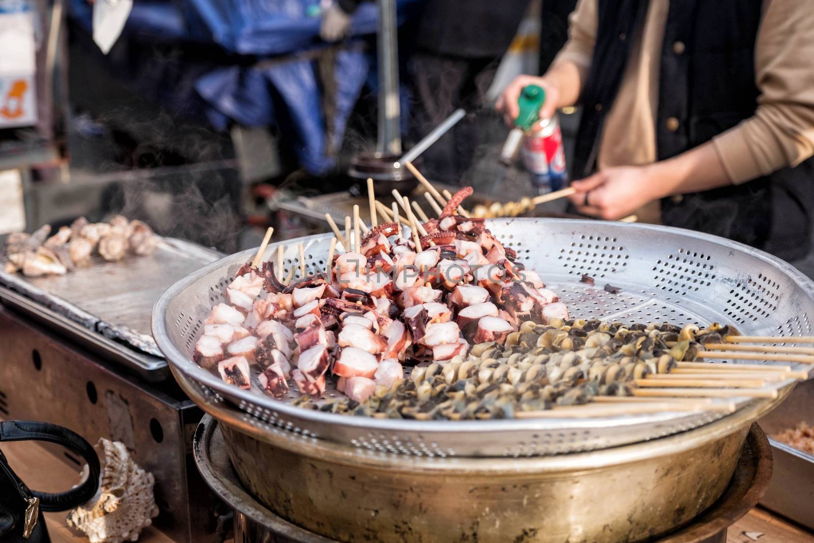 Steamed Octopus Legs  street food at Myeong-dong, Seoul, South Korea