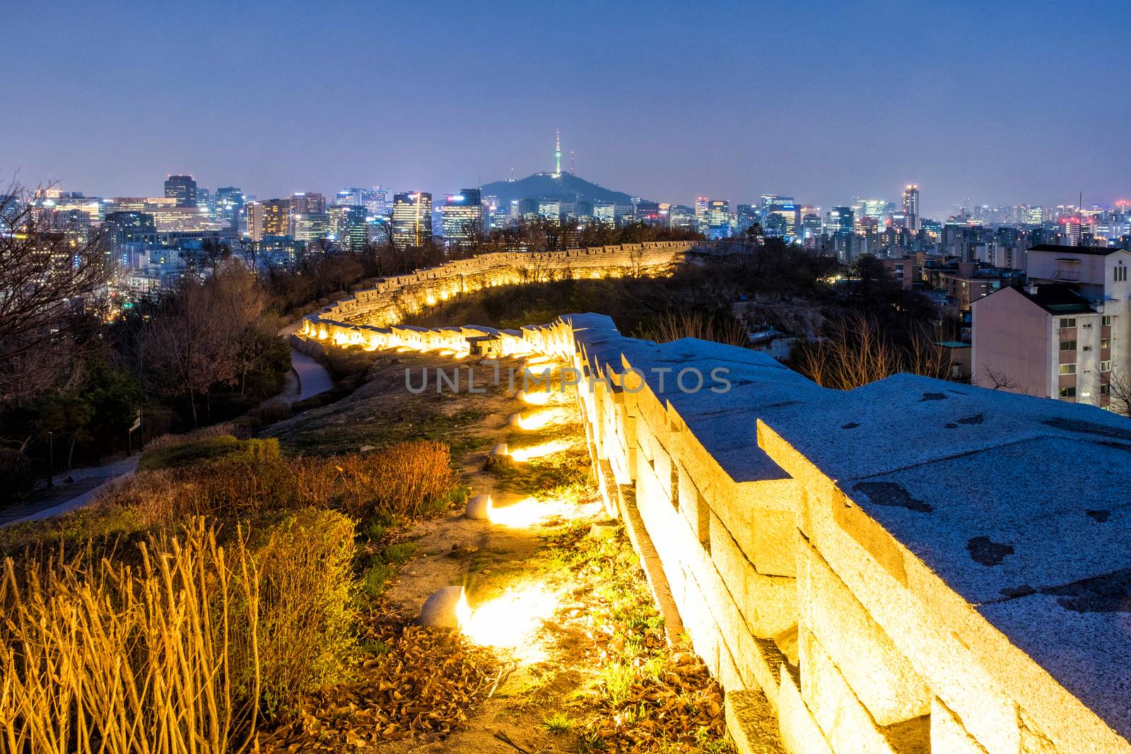 Cityscape night view of Seoul and Namsan Seoul Tower, South Korea