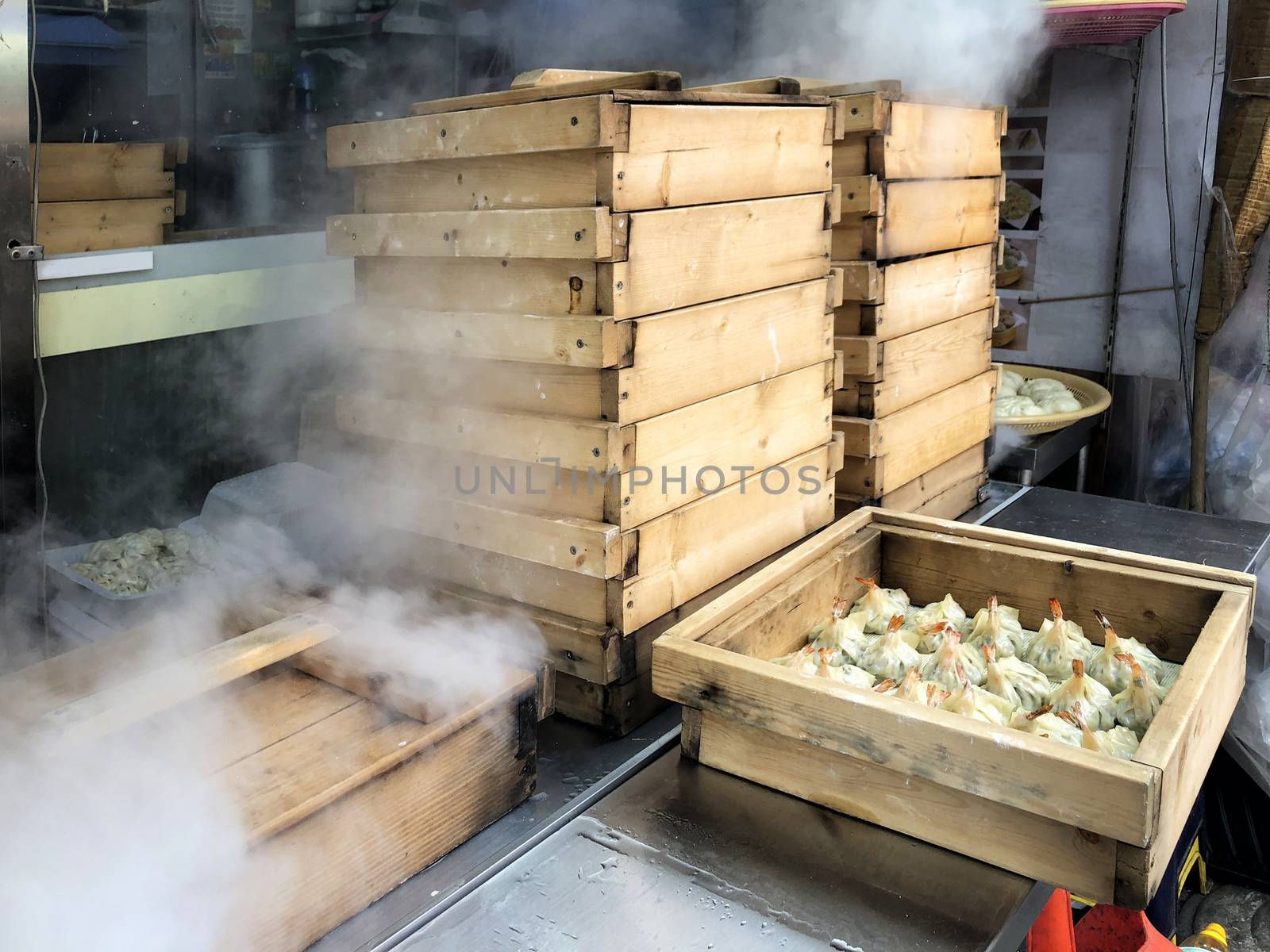 Dumpling at street food in Myeong Dong, Seoul, Korea. by Surasak