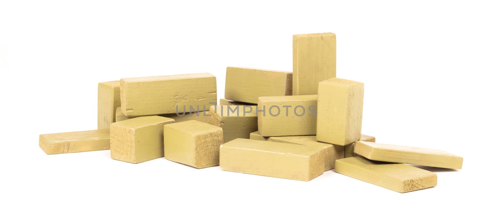 Vintage green building blocks isolated on white background