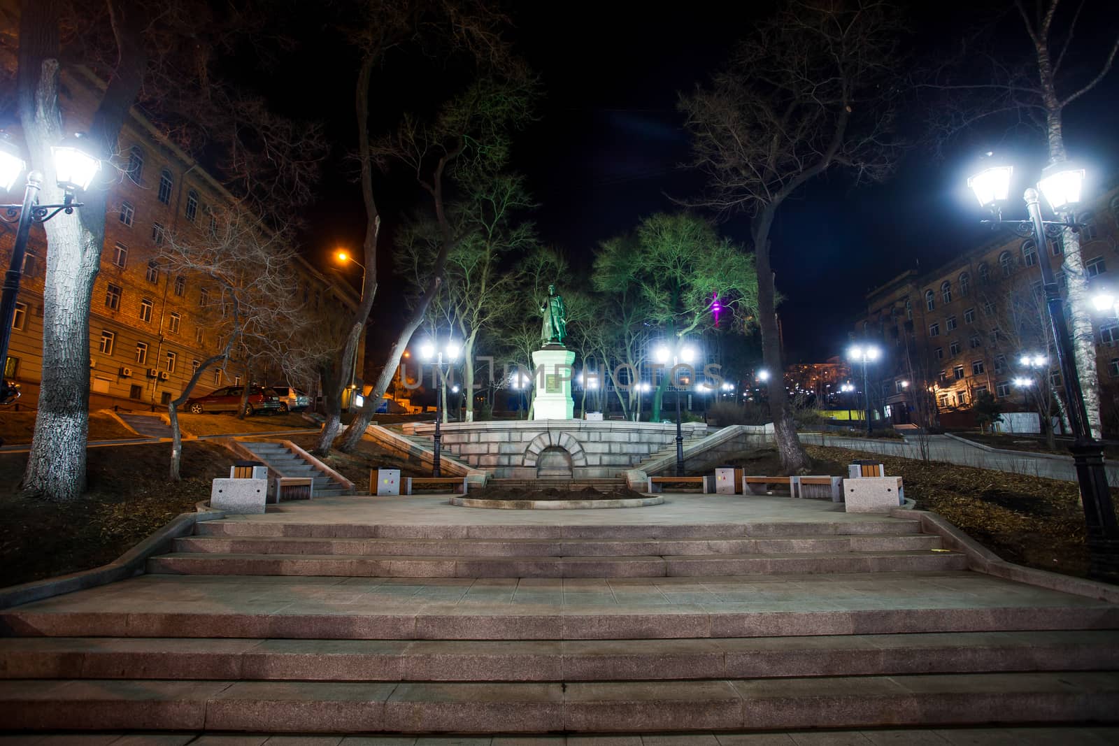 Monument to Sergei Lazo in Vladivostok at night