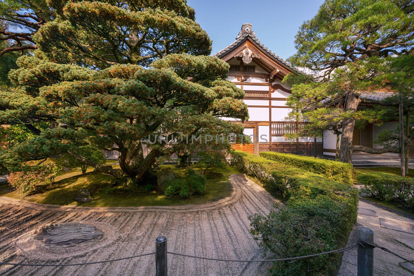 Japanese dry sand and gravel zen garden at Ginkaku-ji (Temple of the Silver Pavilion) during autumn season in Kyoto, Japan