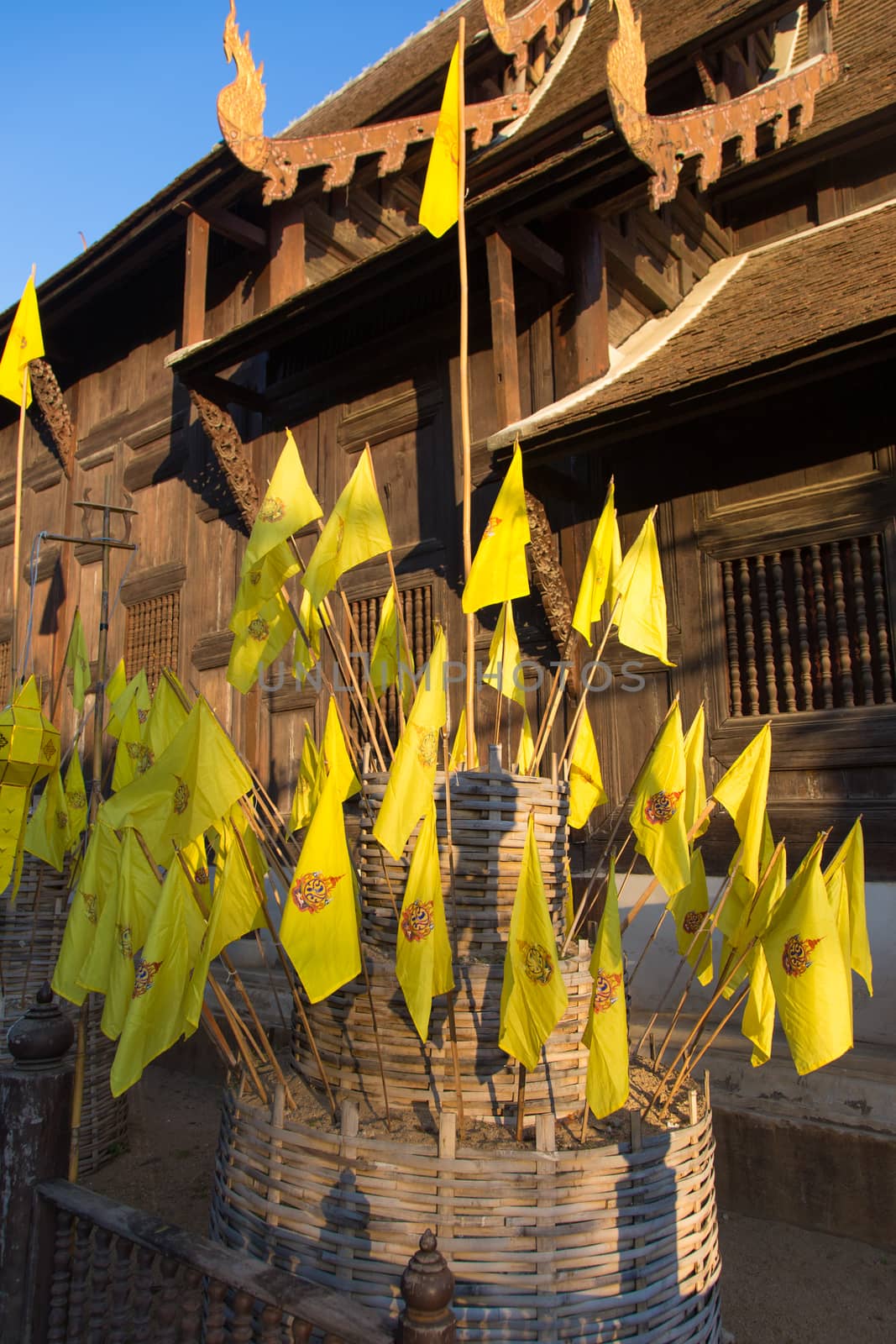 Wat Phan Tao, Chiang Mai Thailand 12.11.2015 famous teak temple with yellow lanterns. High quality photo